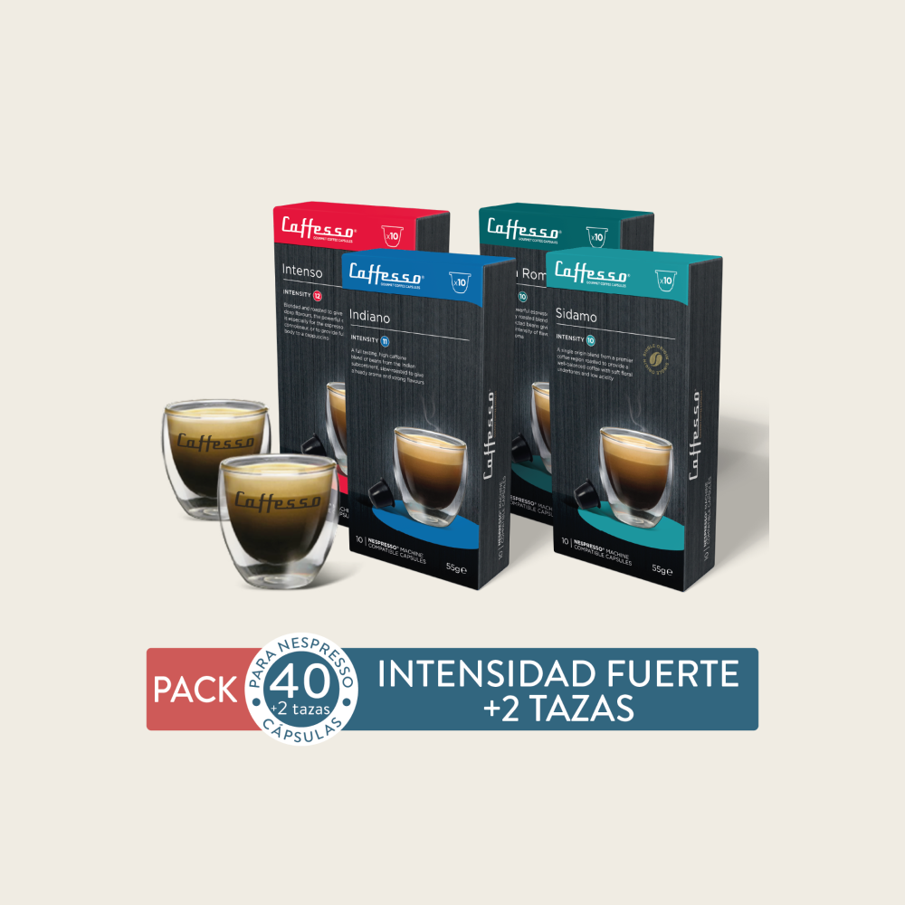 Pack 40 Cápsulas Intens. Fuerte + 2 Tazas